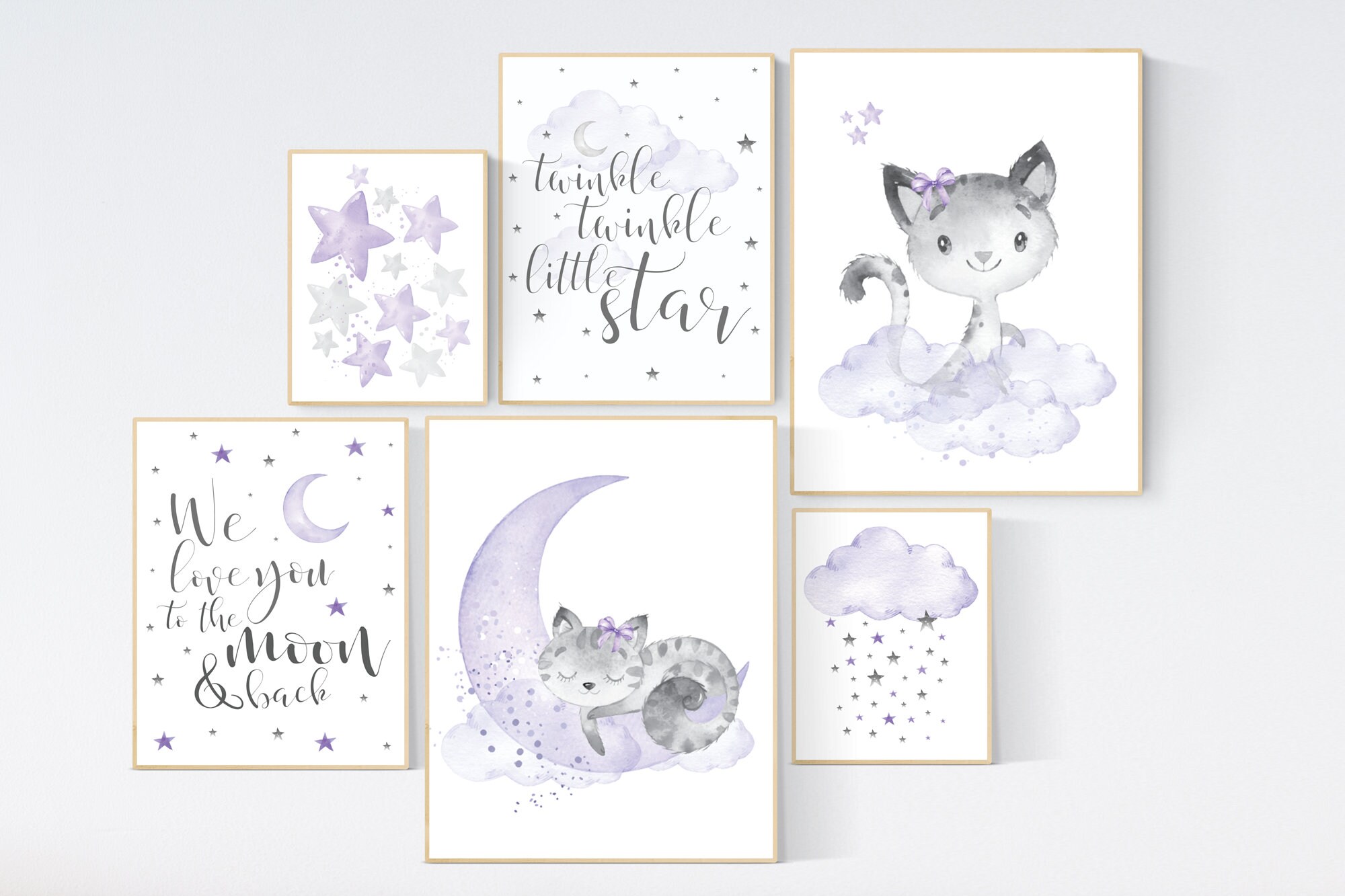 Nursery decor girl purple, cat nursery, Nursery decor girl lavender and gray, kitten nursery