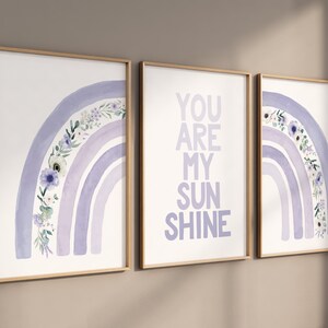 Paarse regenboog kinderkamerkunst: bloemen lavendel decorprint