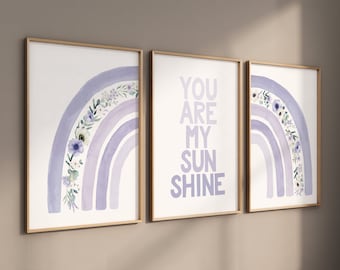 Purple Rainbow Nursery Art: Floral Lavender Decor Print
