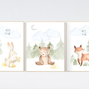 Woodland Animal Nursery Print Set: Watercolor Forest Decor