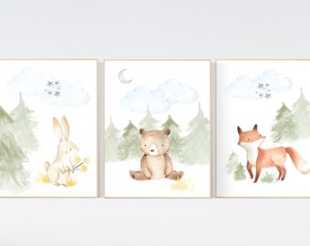 Woodland Animal Nursery Print Set: Watercolor Forest Decor