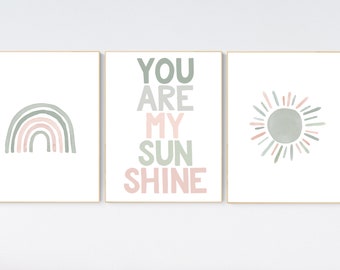 Rainbow Nursery Print: Sage Green, Blush Pink (Professional Paper)