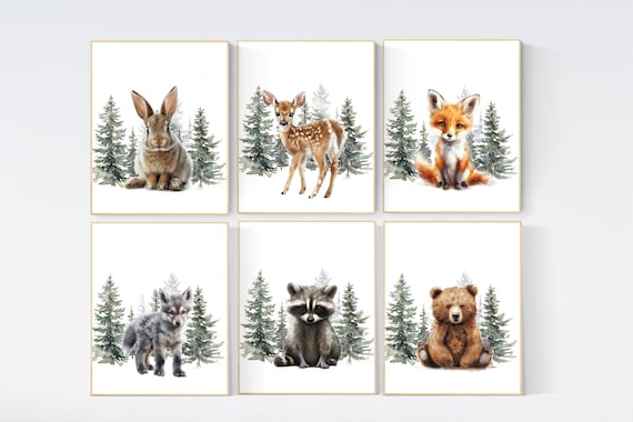 Woodland Animal Prints, animal prints, gender neutral, Wall Art, Forest Animal, Woodland Animal Prints, safari animals