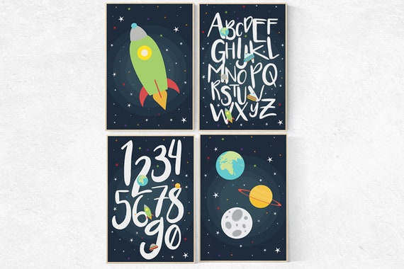 Space nursery decor, Outer Space Room Art, alphabet nursery Art, Boy Nursery Space Decor, ABC nursery toddler kids room decor playroom decor