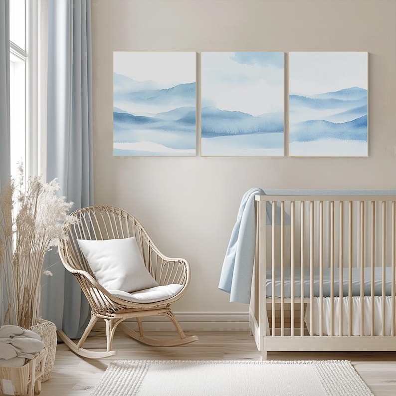 Blue Watercolor Mountain Print Set: Abstract Landscape Wall Art - Etsy