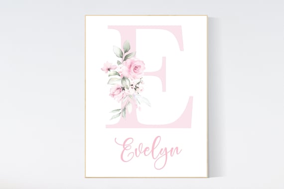 Nursery decor name, pink flower nursery decor, Nursery decor girl, nursery decor girl name, pink nursery, floral nursery, name nursery art