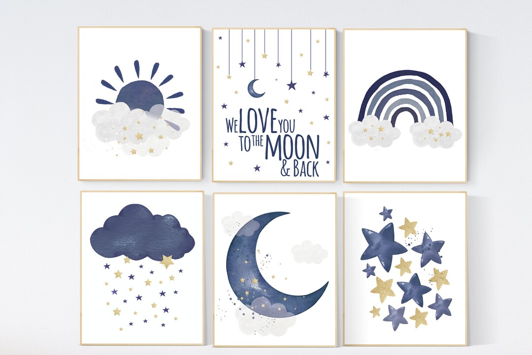 Navy Nursery Decor, Boy Nursery Wall Decor, Rainbow Nursery, Cloud and ...