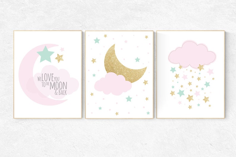 Pink Mint Gold Nursery Decor Nursery Wall Art Girl Nursery - Etsy