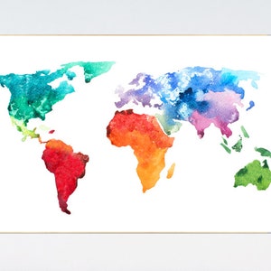 World Map Print, nursery wall art, gender neutral, world map wall art, map nursery, baby room decor, color world map, travel theme nursery