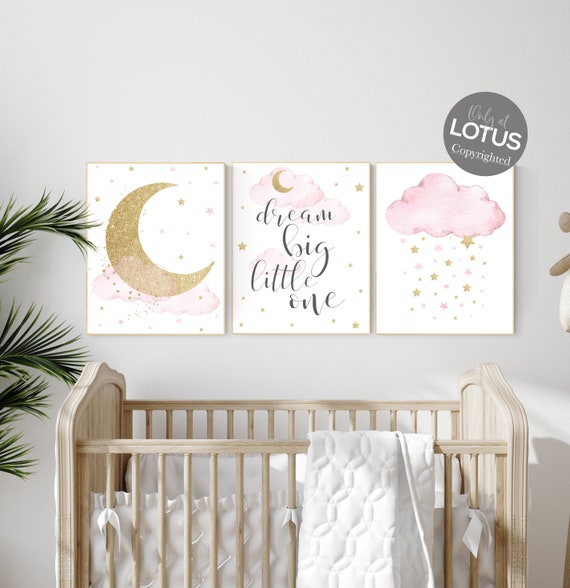 Déco chambre bébé fille rose et or, déco chambre bébé fille or et rose,  rêve grand petit, nuage et étoiles, chambre bébé, lune et étoile -   Canada