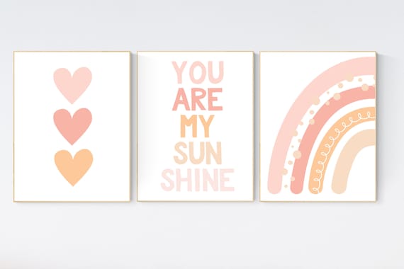 Nursery prints rainbow, boho nursery, blush pink, you are my sunshine, rainbow nursery, boho prints, girl nursery prints, blush nursery