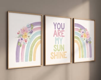 Regenbogen Kinderzimmer Print: Pastell Blumen Dekor