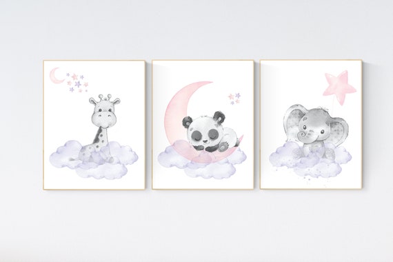 Nursery decor girl, Purple and pink, moon and stars, lilac, pink, baby room, girl nursery decor, stars nursery, lavender and pink
