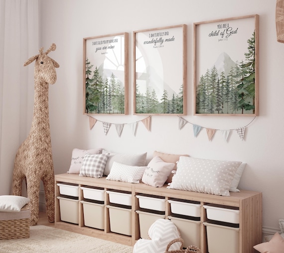 Nursery decor mountain, nursery wall art, tree nursery decor, adventure theme nursery, forest, sage green, bible nursery, verse nursery