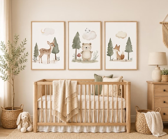 Woodland Animal Prints: Gender Neutral Nursery Decor Art Set