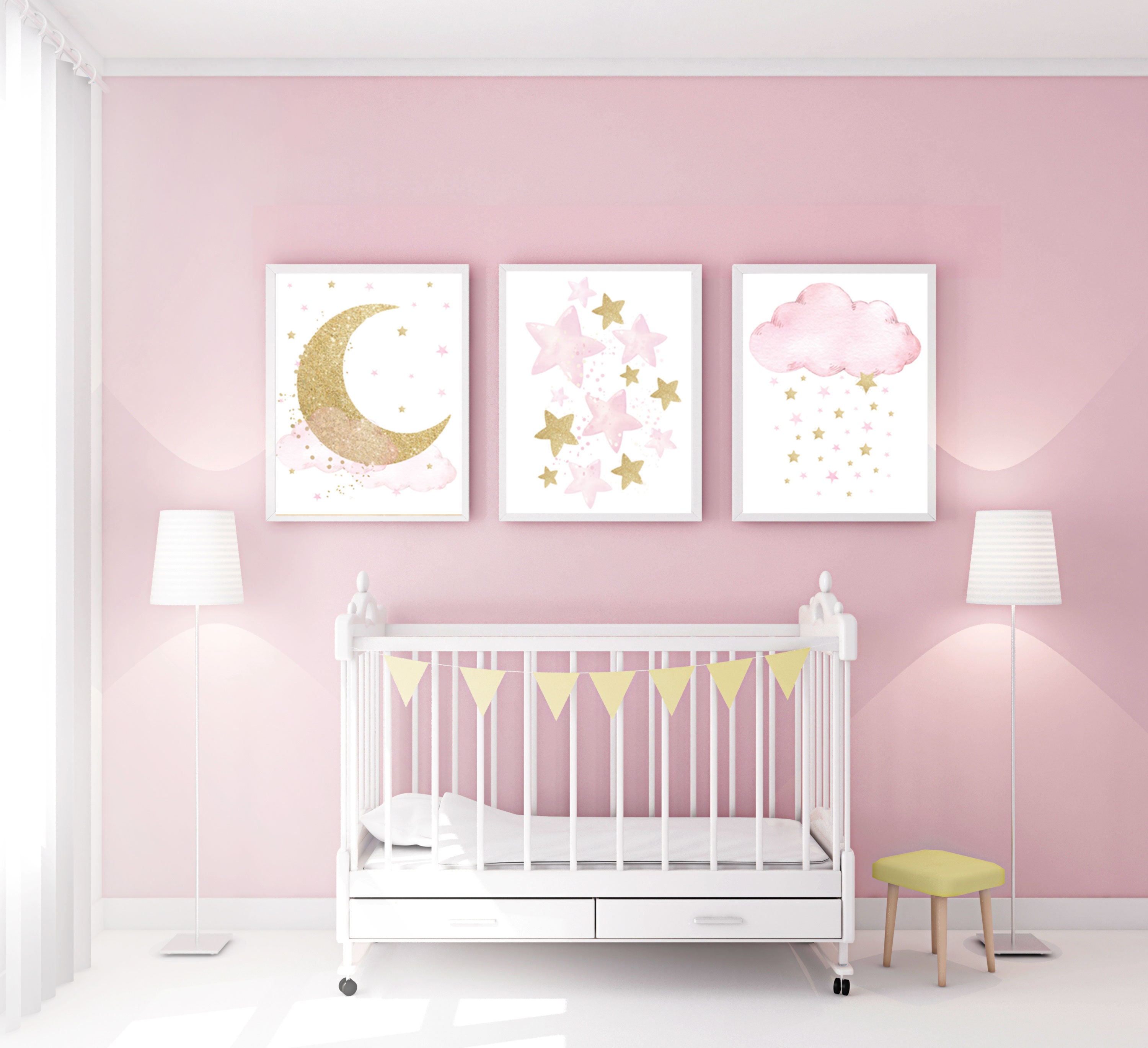 Nursery Wall Art Girl Baby Room Decor Girl Gold and Pink - Etsy