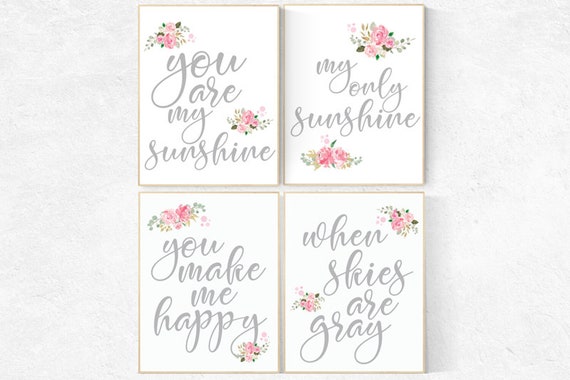 Nursery decor girl you are my sunshine, nursery decor girl pink roses, nursery decor girl floral, flower nursery decor, elephant nursery