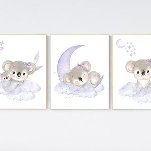 Koala nursery, girl nursery, purple nursery art, girl nursery decor, purple nursery decor, koala bear, baby girl room decor, animal prints