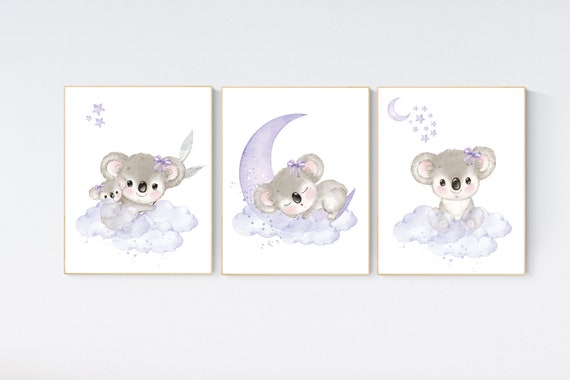 Koala nursery, girl nursery, purple nursery art, girl nursery decor, purple nursery decor, koala bear, baby girl room decor, animal prints