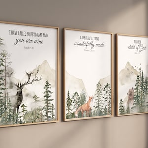 Nursery decor woodland, mountain wall art, tree nursery decor, adventure theme nursery, forest, sage green, bible nursery, verse nursery