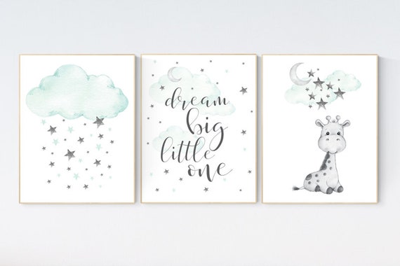 Mint nursery decor, gender neutral, nursery wall art quotes, neutral nursery prints, Giraffe nursery decor, Nursery decor girl giraffe