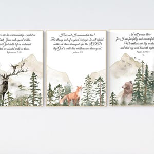 Woodland Nursery Decor: Mountain Animals, Bible Verse Art Prints