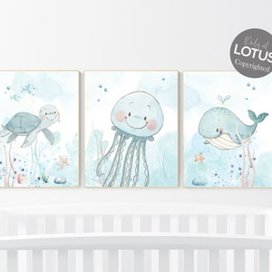 Under the sea wall art, Ocean nursery decor, Nautical nursery print set, under the sea nursery, gender neutral nursery, ocean nursery