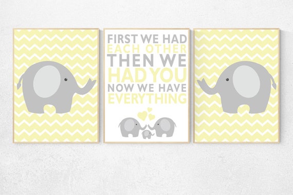 Yellow nursery decor, First We Had Each Other, elephant Nursery, pale yellow, Nursery Art, Nursery Decor, gender neutral nursery, yellow