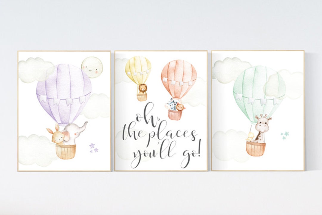 Hot Air Balloon Animal Nursery Decor Prints: Gender Neutral Art - Etsy