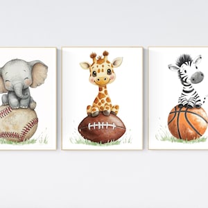 Sports nursery decor, Baby Animals Sport, Baby boy sports nursery, Safari nursery, baseball, football, basketball nursery, animal sports