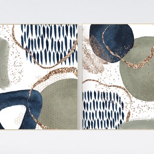 Boho Abstract Nursery Art Print: Navy, Sage Green & Gold