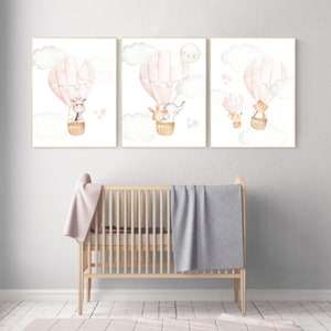 Fröhliches Kinderzimmer, Heißluftballon, Kinderzimmer Deko, Waldtiere, Kinderzimmer Deko, Waldtiere, Baby Mädchenzimmer