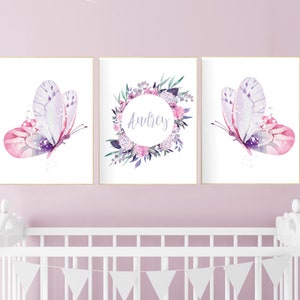 Butterfly Nursery Art Prints: Purple & Pink Watercolor Decor