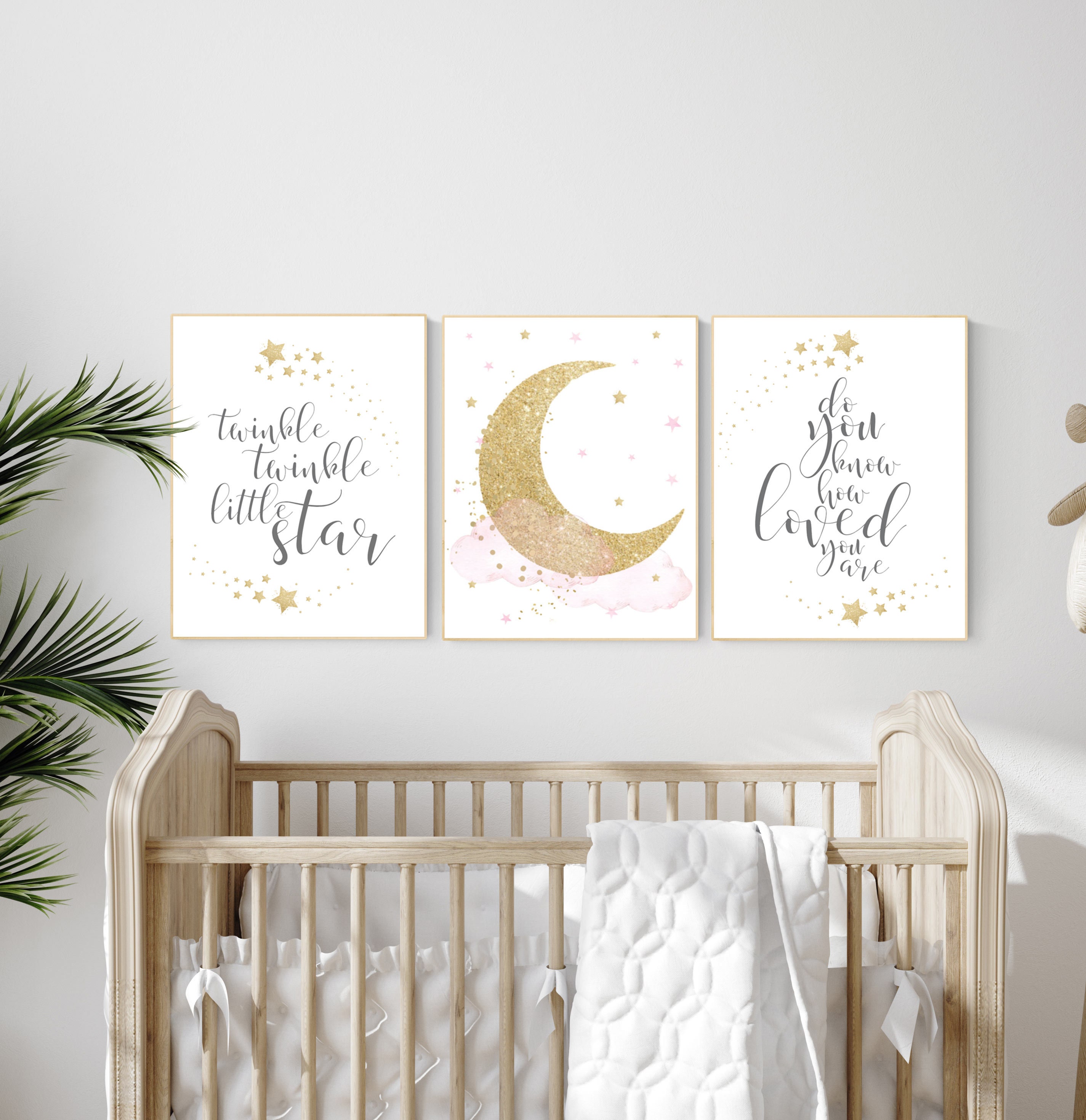 Etsy Twinkle and Pink Cloud and Print Baby Twinkle Room Stars, Decor - Little Wall Nursery Girl Gold Art Girl Baby Gold, Moon Pink, Room, Star,