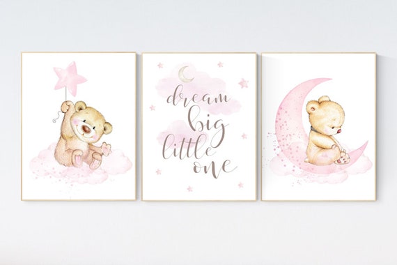 Nursery decor bear, bear nursery decor for girls, nursery decor girl, girl nursery decor, nursery wall art girl teddy bear print for nursery