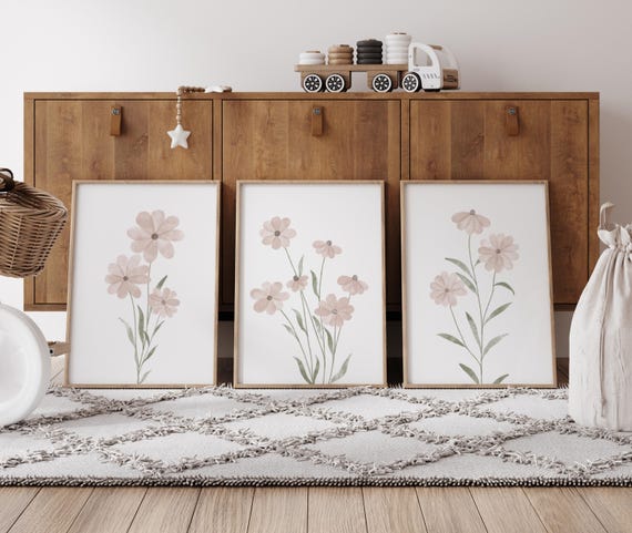 Boho Wildflower Nursery Print: Blush Pink Floral Art