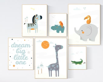 Safari Animal Nursery Prints: Gender Neutral Decor, Set of 6