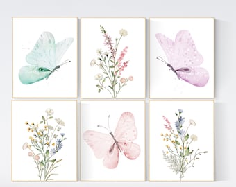Butterfly Nursery Print: Pastel Floral Wall Art