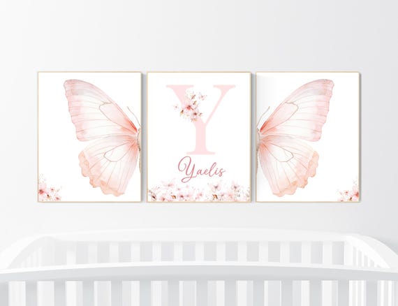Nursery decor girl butterflies, Butterfly Nursery Art, Girl Nursery Art, Butterfly Nursery Decor for Baby Girl, Butterfly Art, light pink
