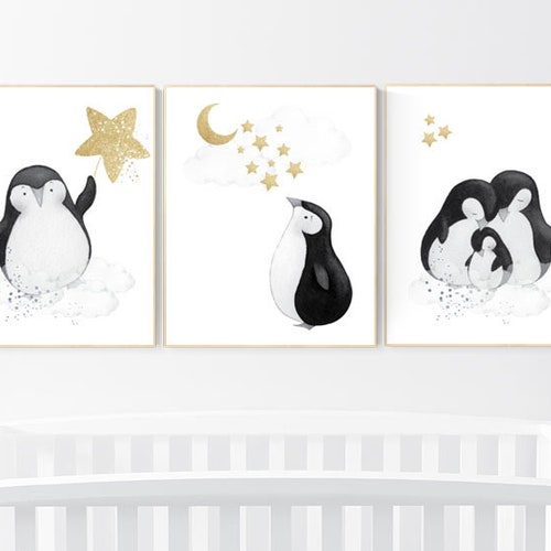 Penguin Nursery Decor Penguin Nursery Gold Nursery Art Baby Etsy