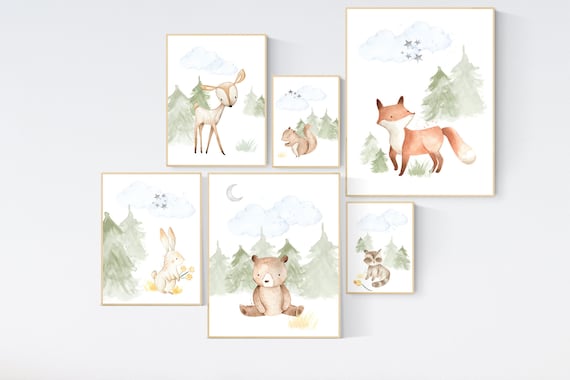 Woodland nursery decor, animals prints, woodland themed nursery, nursery art woodland, nursery prints gender neutral, woodland nursery ideas