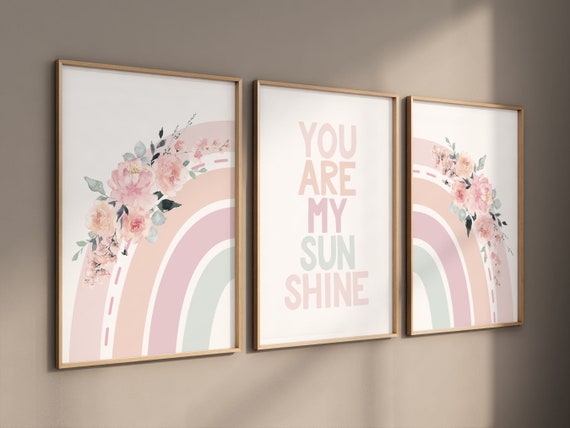 Rainbow print for nursery, girl nursery, pink and teal, floral nursery, rainbow nursery, you are my sunshine, Girl Nursery Decor, rainbow