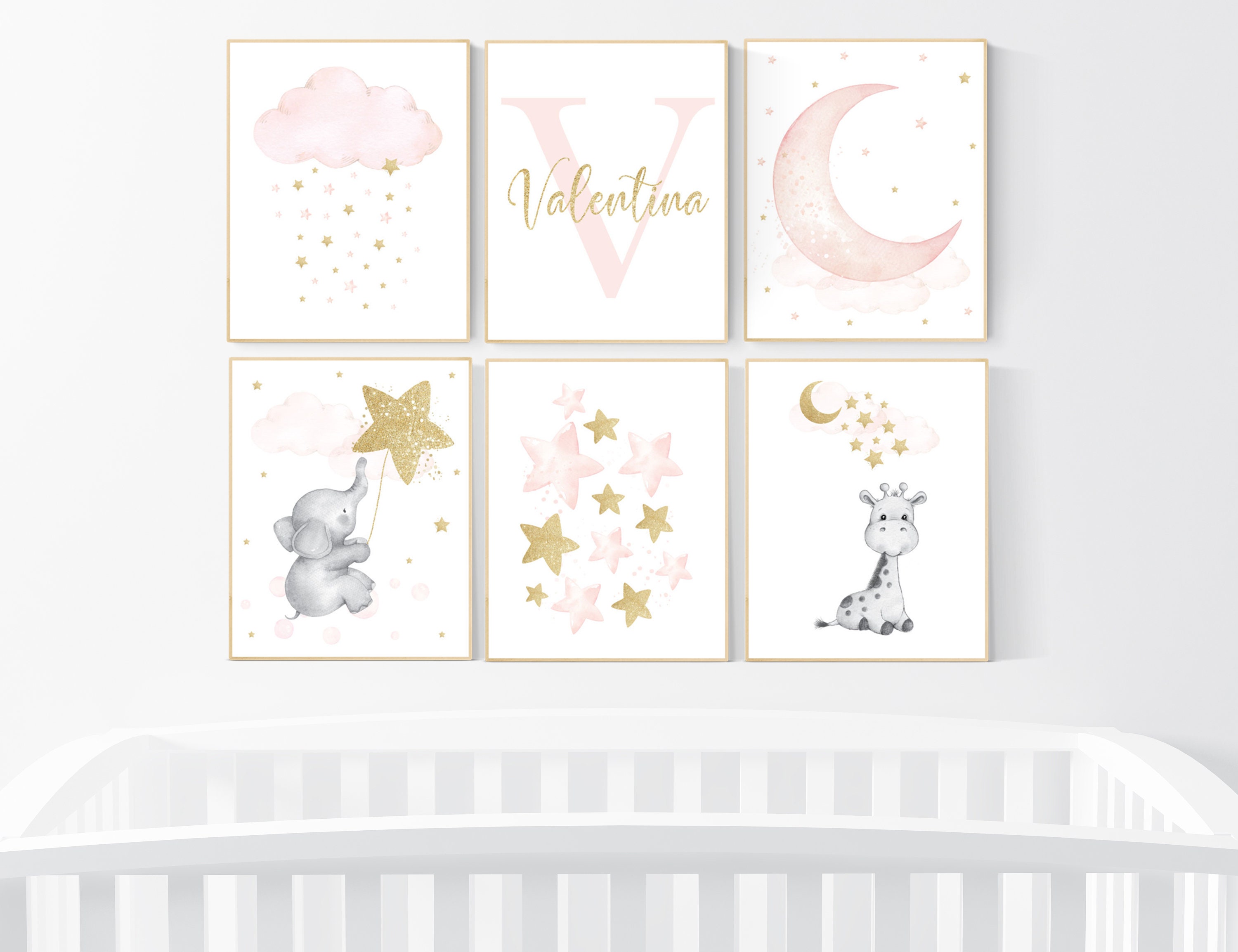 pink and gold nursery wall decor