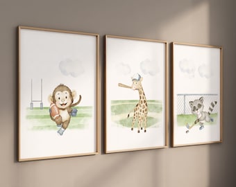 Baby Tiere Sport Print: Safari Kinderzimmer Dekor