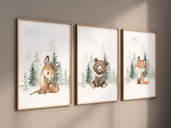 Nursery decor woodland, Woodland Nursery Wall Art, Woodland Print Set, animal prints, Woodland Animal Prints, gender neutral nursery