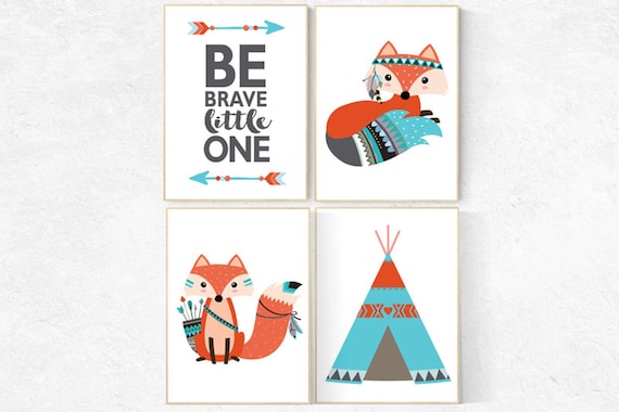 Nursery decor woodland, fox nursery decor, be brave little one, tribal nursery decor, woodland nursery, fox print, Woodland Animal Nursery