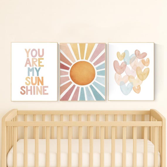 You Are My Sunshine Wall Art Set: Pastel Rainbow Nursery Prints