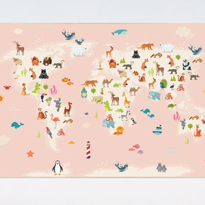 Karte der Tiere, Weltkarte der Tiere, Karte der Tiere, Karte der Tiere der Welt, Karte der Tiere, Karte der Tiere der Welt, Kinderzimmer Dekor Mädchen, Tiere der Welt, Weltkarte fürs Kinderzimmer