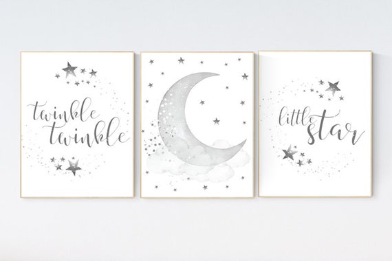 Twinkle twinkle little star, cloud nursery decor, Nursery decor neutral, moon and stars nursery, gray nursery, gender neutral, grey nursery