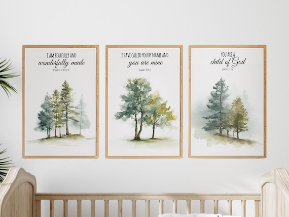 Mountain Nursery Art Print: Forest wall art, Bible Verse Decor